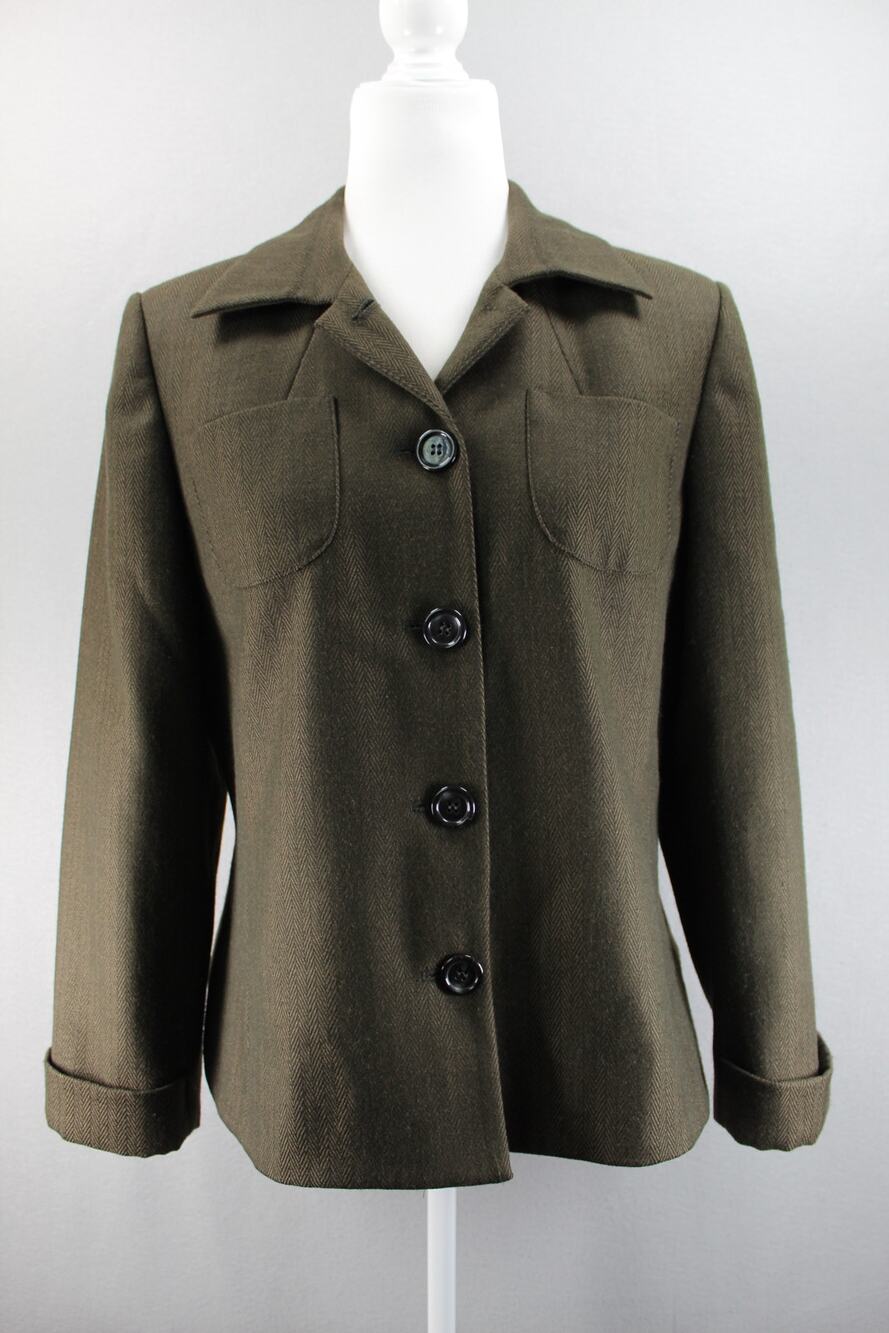 Harve Benard by Benard Holtzman Green Herringbone Wool Blazer Jacket Women's 10